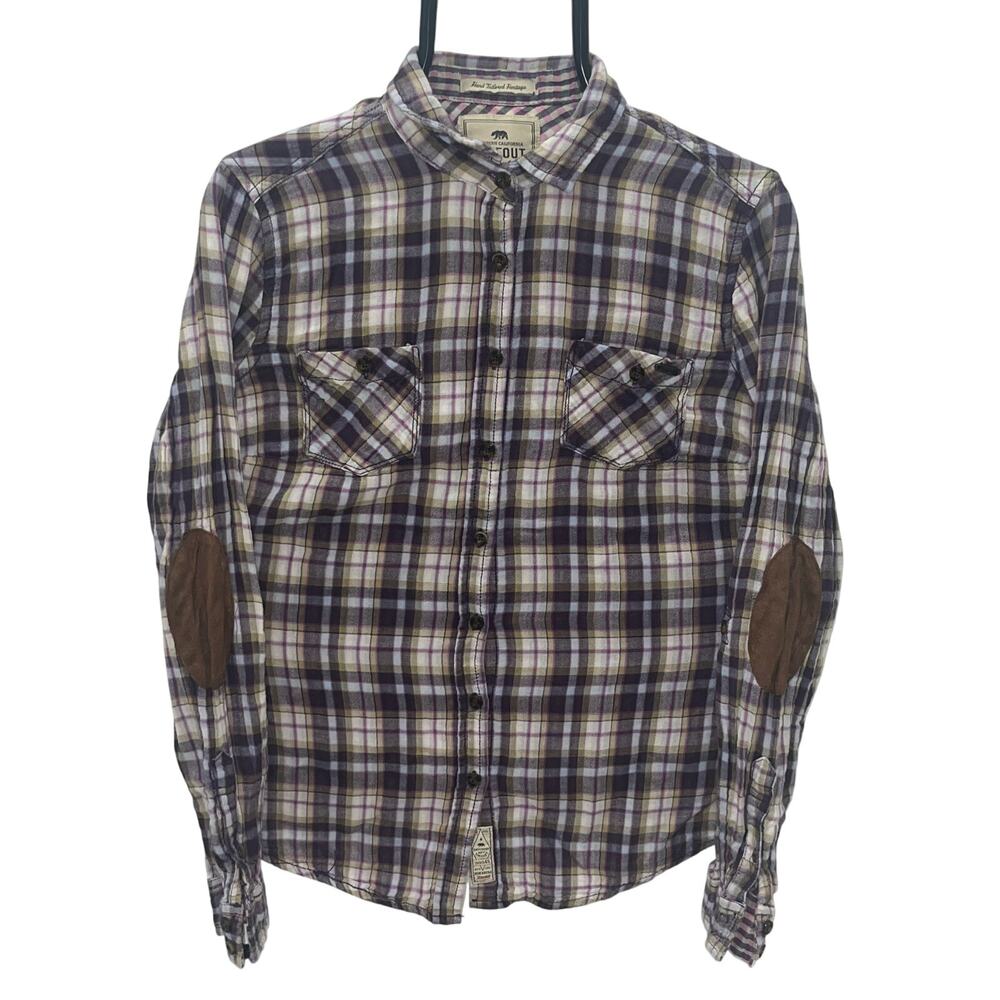 Timeout Los Angeles Junior's LG Purple Flannel Long Sleeve Shirt Elbow Patches